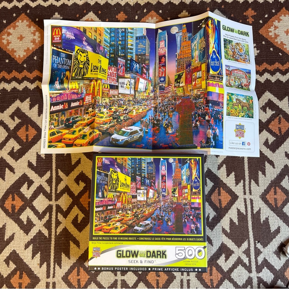 Master Pieces Glow In The Dark 500 Piece Broadway Show Time Jigsaw Puzzle